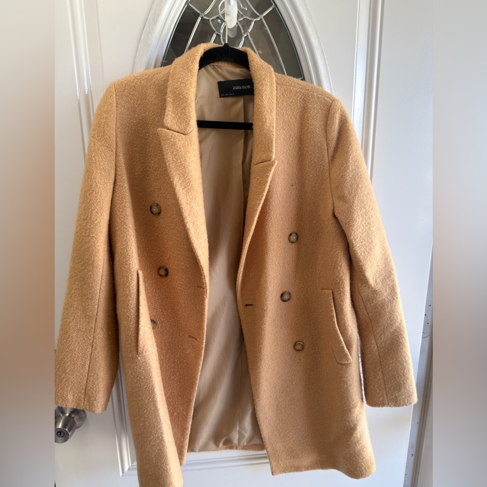Zara Camel/Tan Double-Breasted Pea Coat